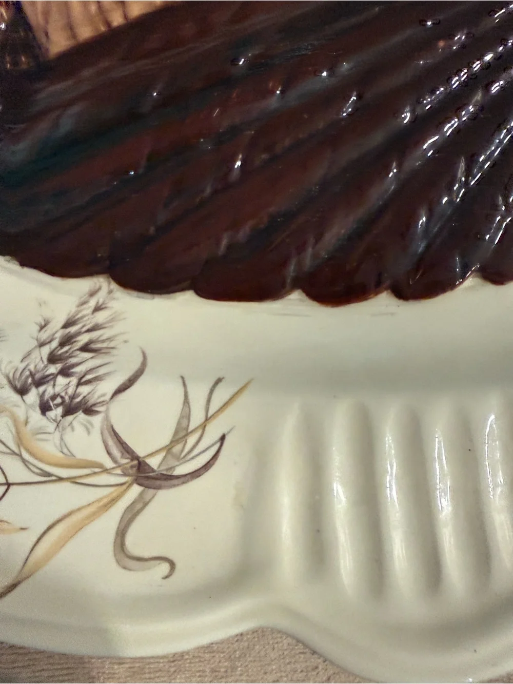 Ceramic Turkey Platter - Brown & Cream Decorative Serving Plate